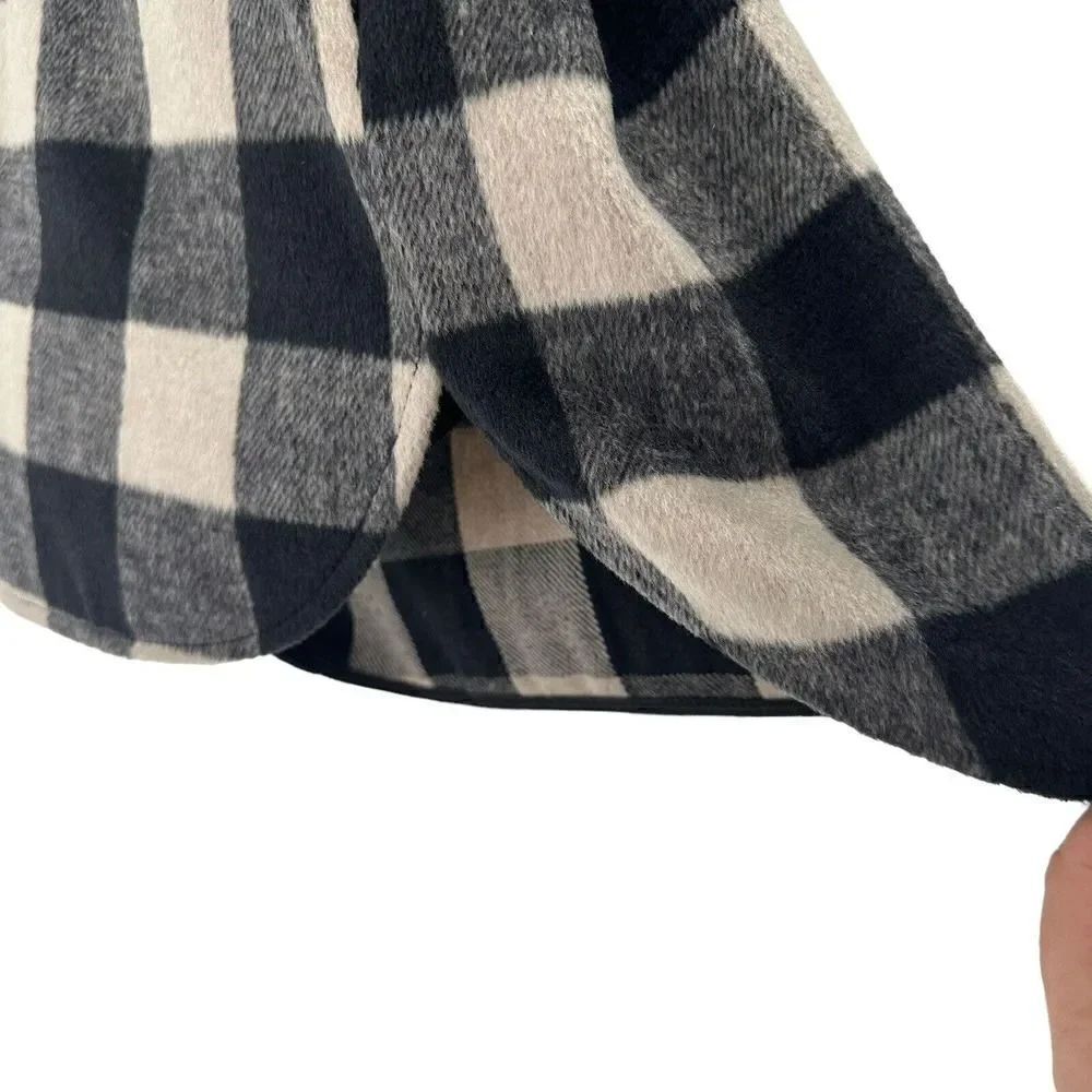 Knox Rose Shirt Jacket Shacket M Plaid Black Tan Classic Cozy Cabin Wool Blend - Picture 7 of 9